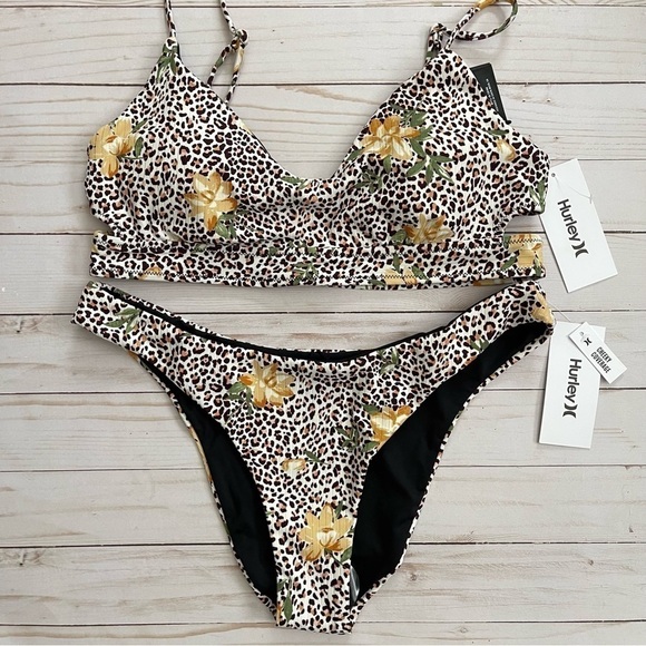 Hurley Jungle Cat Animal Print Bikini Set Size Large Women - Picture 5 of 14